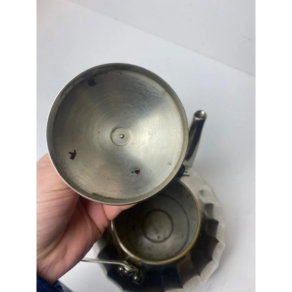 Vintage Soviet USSR Tea Kettle Nickel Plated Bronze Bakelite Handle Melon Shape